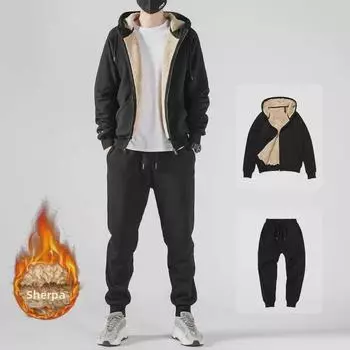 Мужской зимний спортивный костюм из овчины и флиса - свободный покрой, комплект из бархатного свитера и брюк 5XL