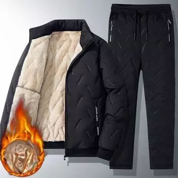 Мужской зимний спортивный костюм, куртка, комплект из двух предметов, куртка + брюки, спортивная одежда, толстый теплый комплект из овечьей шерсти с флисовой подкладкой XL