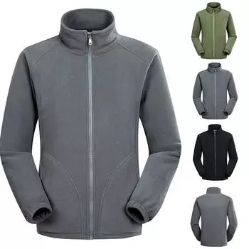 Мужской зимний стильный двойной флисовый свитер с воротником-молнией и пальто M зелёный