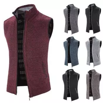 Мужской зимний свитер, однотонный жилет для отдыха, удобный и теплый жилет без рукавов с воротником-стойкой на молнии XXXXL синий