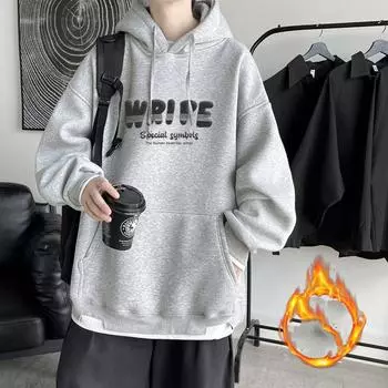 Мужской зимний свитер с капюшоном большого размера, повседневный, с длинным рукавом, винтажный, с длинным рукавом XXXL