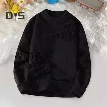 Мужской зимний свитер с неровным рваным узором, круглый вырез, свободный, с длинными рукавами, толстый спортивный свитер для повседневной носки M зелёный