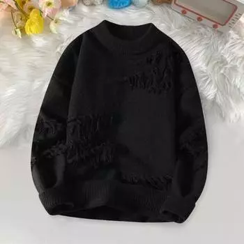 Мужской зимний свитер с неровным рваным узором, круглый вырез, свободный, с длинными рукавами, толстый спортивный свитер для повседневной носки M темно-серого