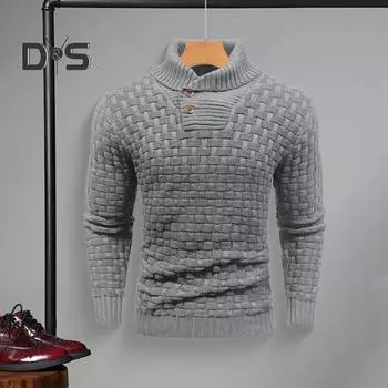 Мужской зимний свитер с защитой шеи, высоким воротником и длинными рукавами, трикотажный толстый эластичный облегающий однотонный свитер для повседневной носки, школьных занятий спортом M абрикосовый