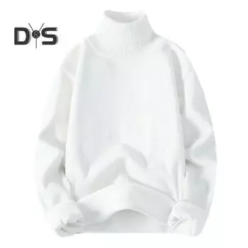 Мужской зимний свитер, утолщенный вязаный сплошной цвет, высокий воротник, защита шеи, морозостойкий эластичный мягкий плюшевый пуловер, осенний свитер M белый