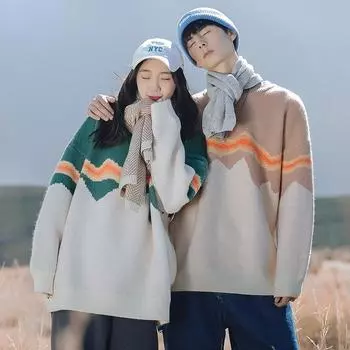 Мужской зимний свитер в стиле ретро 2021, мужской японский свободный гофрированный трикотаж контрастного цвета M хаки