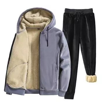 Мужской зимний теплый костюм больших размеров, гладкий кардиган с длинными рукавами и капюшоном + длинные брюки, комплект из двух предметов 5XL