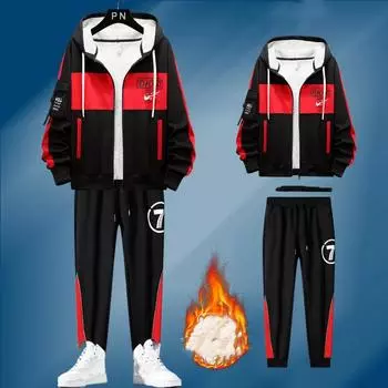 Мужской зимний теплый костюм, кардиган с капюшоном + утепленные брюки, комплект из 2 предметов 4XL