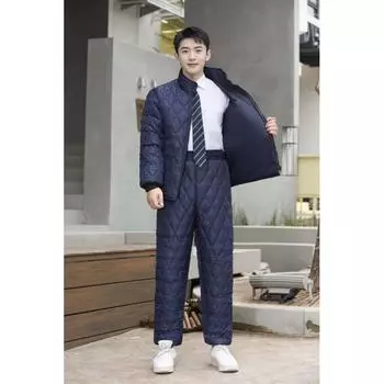 Мужской зимний теплый костюм, теплая жилетка, куртка + теплые брюки, комплект из 2 предметов XXXXL темно-синий