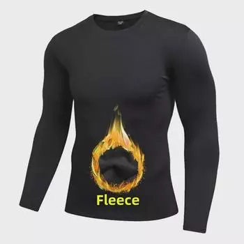 Мужской зимний теплый плюшевый фитнес-топ с длинными рукавами – дышащий, быстросохнущий для бега, баскетбола и тренировок. XL чёрный