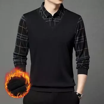 Мужской зимний теплый свитер с воротником-стойкой и длинными рукавами в клетку 4XL