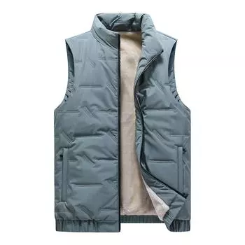 Мужской зимний теплый жилет на флисовой подкладке с воротником-стойкой и карманами на молнии, куртка без рукавов, термостойкий тонкий жилет, толстое пальто S синий