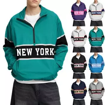 Мужской зимний топ с цветными блоками, воротником-стойкой, полумолнией, рукавом реглан, длинным рукавом M циан