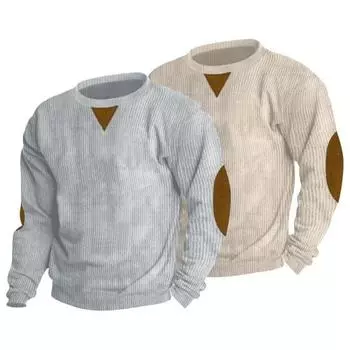 Мужской зимний топ в тон лоскутного цвета с длинным рукавом и круглым вырезом, винтажный мягкий пуловер с пуговицами L темные хаки