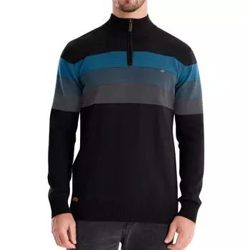 Мужской зимний трикотажный топ с цветными полосками, воротником-стойкой, полумолнией, облегающим кроем, с длинным рукавом L чёрный