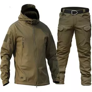 Мужской зимний уличный костюм Softshell для снега, теплая куртка + теплые штаны, комплект из 2 предметов XXXL