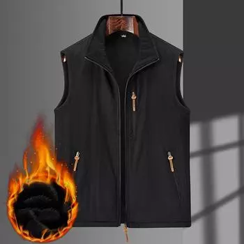 Мужской зимний уличный повседневный теплый топ на молнии, зимний теплый жилет, однотонный повседневный жилет со стоячим воротником 5XL
