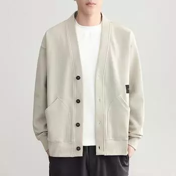 Мужской зимний вязаный кардиган большого размера с V-образным вырезом, кардиган на пуговицах, утолщенная трикотажная рубашка с длинными рукавами 3XL белый