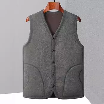Мужской зимний жилет, пальто с V-образным вырезом, без рукавов, однобортный жилет, однотонная утолщенная бархатная подкладка, низ, верх XL светло-серый