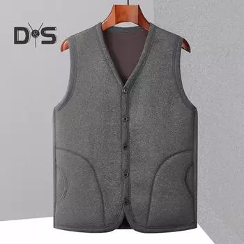 Мужской зимний жилет, пальто с V-образным вырезом, без рукавов, однобортный жилет, однотонная утолщенная бархатная подкладка, низ, верх XL светло-серый