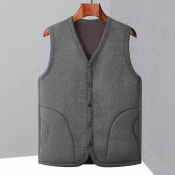 Мужской зимний жилет, пальто с V-образным вырезом, без рукавов, однобортный жилет, однотонная утолщенная бархатная подкладка, низ, верх XL темно-серого