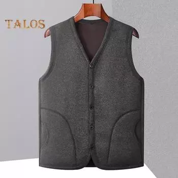 Мужской зимний жилет, пальто с V-образным вырезом, без рукавов, однобортный жилет, однотонная утолщенная бархатная подкладка, низ, верх XL светло-серый