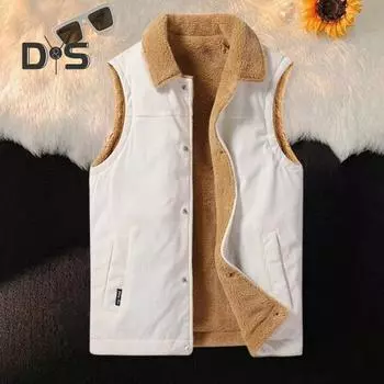 Мужской зимний жилет с бархатной подкладкой, вельветовый жилет, пальто с лацканами, без рукавов, однобортный утолщенный жилет с карманами M