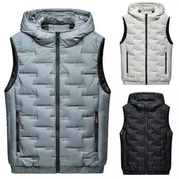 Мужской зимний жилет с подкладкой, однотонный утепленный теплый жилет без рукавов с капюшоном, повседневный ветрозащитный зимний жилет больших размеров для свиданий L серый
