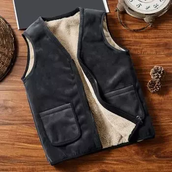 Мужской зимний жилет с V-образным вырезом без рукавов, однотонный, с утолщенной плюшевой подкладкой XL серый