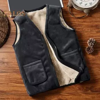 Мужской зимний жилет с V-образным вырезом, без рукавов, однотонный утолщенный плюшевый подклад, жилет, пальто с карманами, утепленная куртка-жилет XL серый