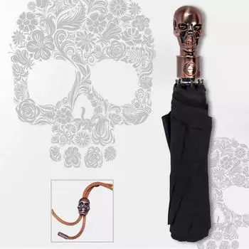 Мужской зонт в креативном стиле, металлический череп с головой, в стиле панк, ветрозащитный, сверхлегкий, автоматический, 3-складной, от солнца и дождя, от дождя, для женщин чёрный