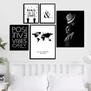 Музыка Черно-Белый Холст Плакат Настенные Панно Цитата Художественные Репродукции Для Гостиной Современная Спальня Настенная Живопись HD2743 21x30cm no frame