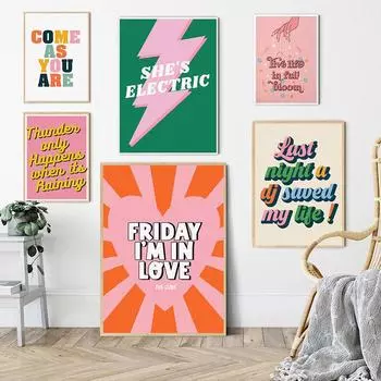Музыка Дискотека Типография Принт Плакат Настенные Панно Дух Цитата Бохо Позитивная Холст Картина Инди-Группа Гостиная Домашний Декор 21x30cm No Framed