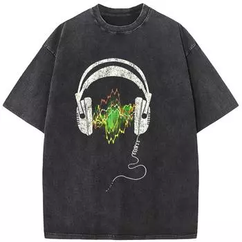 Музыка Лес Гарнитура Мужская Футболка с коротким рукавом Вареная 230г Хлопок Отбеленная Футболка Топы Мода Свободная Отбеленная Футболка S