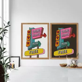 Музыка Ретро постер Холст Картина Молодое сердце Бег Бесплатное вдохновение Цитата Печатная настенная картина Гостиная Дом 21cm30cm NoFrame