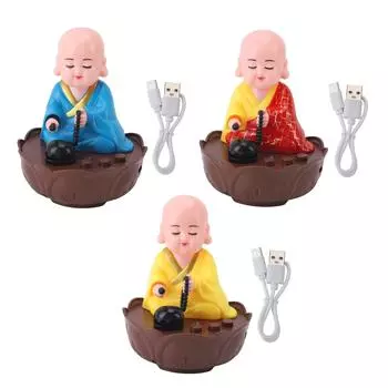 Музыкальная фигурка кивающего монаха, украшение, движущаяся статуя Будды с USB-кабелем для зарядки Red