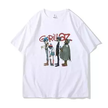 Музыкальная группа Gorillaz PUNK ROCK Футболка Мужчины Женщины Лето 90-х годов Хлопковые футболки с круглым вырезом и короткими рукавами Одежда Винтаж Y2K Одежда Футболка S