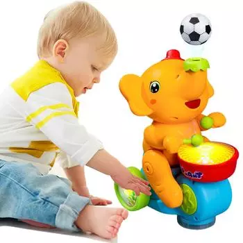 Музыкальная интерактивная игрушка «Слон» со светом и звуком, интерактивная игрушка для раннего обучения, музыкальная ходячая игрушка-барабанщик для детей 3366B Blowing Ball and Drumming Elephant Blue