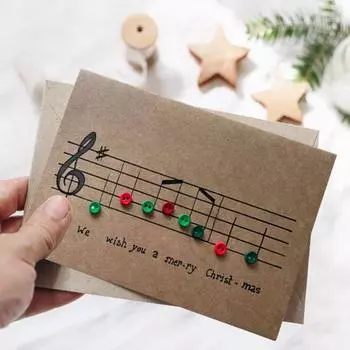Музыкальная нота Рождественская открытка Красочные пуговицы Музыкальная открытка 3D Складная поздравительная открытка на Рождество День рождения Годовщина коричневый