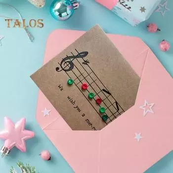 Музыкальная нота Рождественская открытка Красочные пуговицы Музыкальная открытка 3D Складная поздравительная открытка на Рождество День рождения Годовщина коричневый