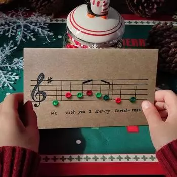 Музыкальная нота Рождественская открытка Красочные пуговицы Музыкальная открытка 3D Складная поздравительная открытка на Рождество День рождения Годовщина коричневый
