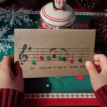 Музыкальная нота Рождественская открытка Красочные пуговицы Музыкальная открытка 3D Складная поздравительная открытка на Рождество День рождения Годовщина коричневый