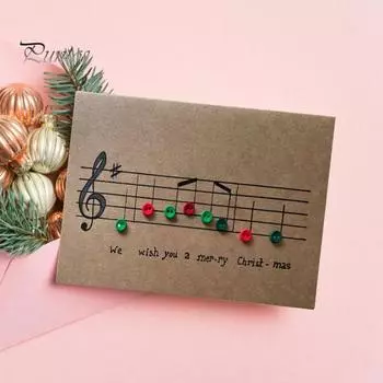Музыкальная нота Рождественская открытка Красочные пуговицы Музыкальная открытка 3D Складная поздравительная открытка на Рождество День рождения Годовщина коричневый