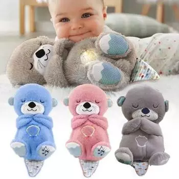 Музыкальная плюшевая игрушка-выдра с колыбельной, успокаивающий звук, свет, моющаяся дышащая мягкая кукла-выдра, комфортная кукла, плюшевая игрушка для новорожденных мальчиков и девочек, подарок синий