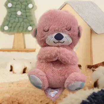 Музыкальная плюшевая игрушка-выдра с колыбельной, успокаивающий звук, свет, моющаяся дышащая мягкая кукла-выдра, комфортная кукла, плюшевая игрушка для новорожденных мальчиков и девочек, подарок розовый