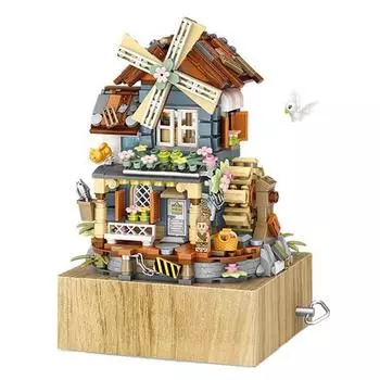 Музыкальная шкатулка LOZ Mini Block Nano Block Windmill House, Музыкальная шкатулка LOZ Windmill House, популярные корейские игрушки