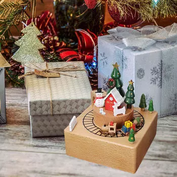 Музыкальная шкатулка «Рождественский поезд», играющая мелодию «Счастливого Рождества», ручная работа, вращающаяся Wooden Color