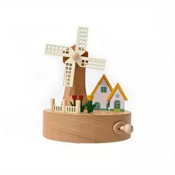 Музыкальная шкатулка ручной работы из дерева в виде ветряной мельницы, материал для изготовления бревен в пасторальном стиле, вращающиеся часы с кукушкой в виде ветряной мельницы, идеально подходят для подарков на день рождения и праздники XL-7103