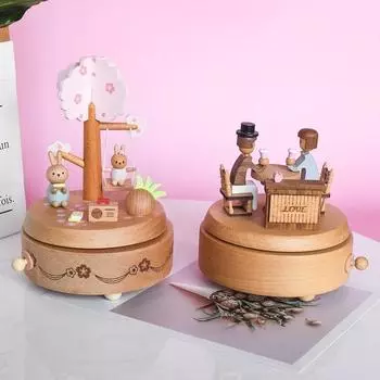 Музыкальная шкатулка с рисунком из пудры, музыкальная шкатулка с кроликом, девчачье сердце, розовый подарок на день рождения, деревянные поделки, деревянные украшения, детские игрушки для дома