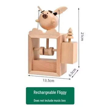 Музыкальная шкатулка с ручным приводом из бука «Летающая свинья» - Вращающееся украшение и детский деревянный подарок на день рождения